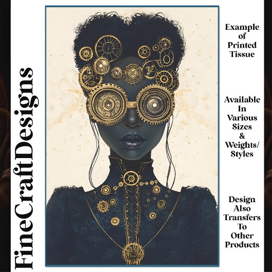 Vet Steampunk Vrouw Zwarte Huid Lippen P1 Decoupag Tissuepapier