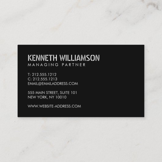 Vet Stenciled Black Constructie Visitekaartje (Achterkant)