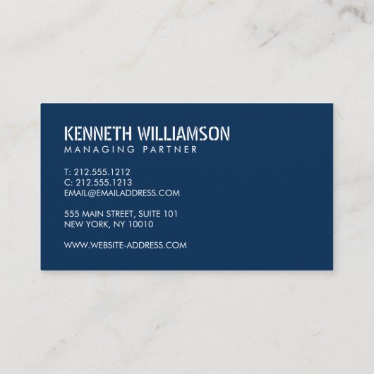 Vet Stenciled Blue Construction Visitekaartje (Achterkant)