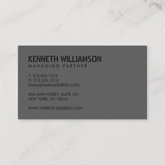 Vet Stenciled Donker Grijs Constructie Visitekaartje (Achterkant)