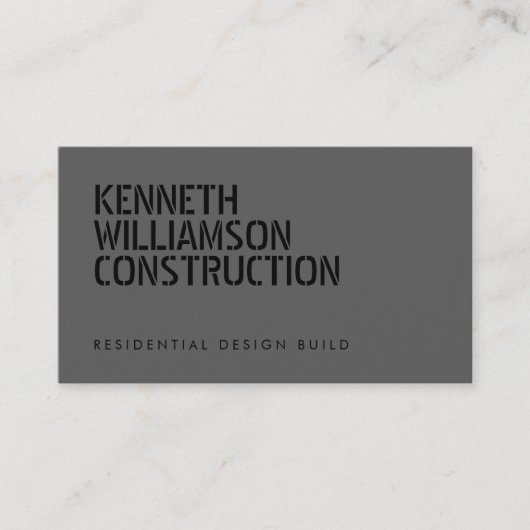 Vet Stenciled Donker Grijs Constructie Visitekaartje (Voorkant)