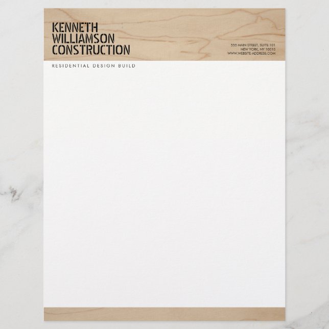 Vet Stenciled Hout Constructie Letterhead Briefhoofd Ontwerp (Voorkant)