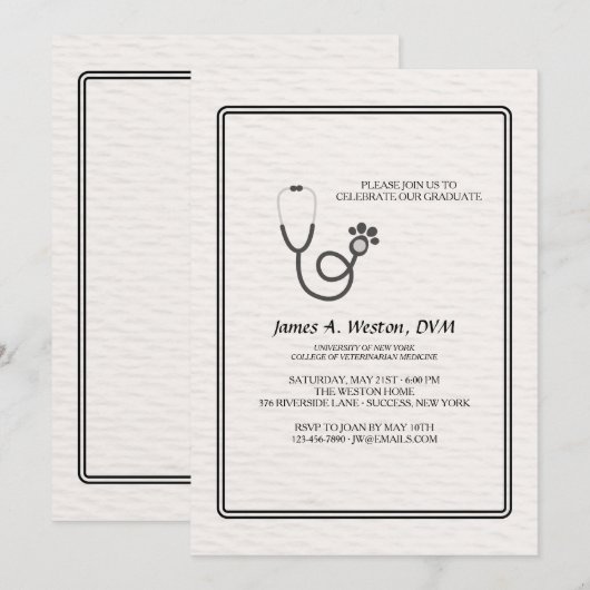 Vet Stethoscoop Uitnodiging (Voorkant / Achterkant)