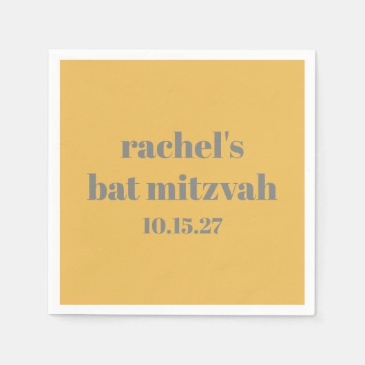 Vet Stijlvol Geel Grijs Custom Bat Mitzvah Servet (Voorkant)