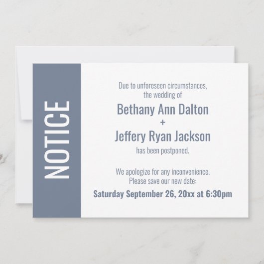 Vet Stoffig Blauw Bericht, Uitgestelde Bruiloft Ka Kaart (Voorkant)