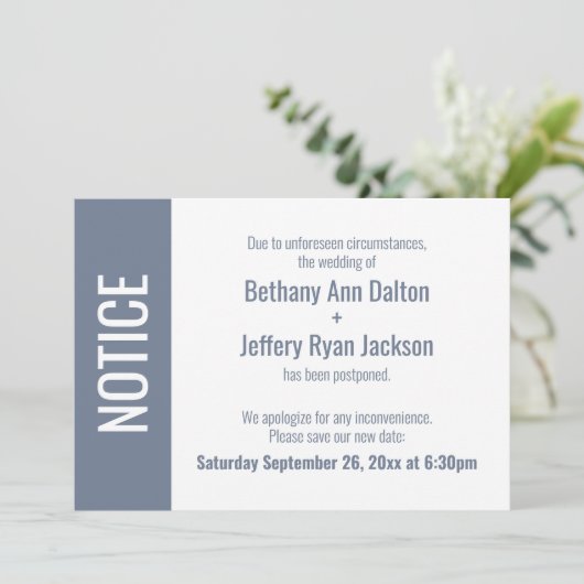 Vet Stoffig Blauw Bericht, Uitgestelde Bruiloft Ka Kaart (Staand voorkant)