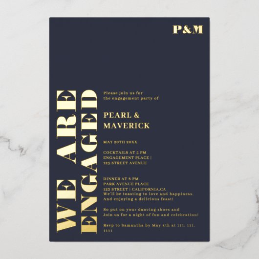 Vet stoffig marine blauw bruiloft verlovingsfeest folie uitnodiging (Voorkant)