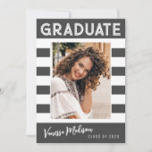 Vet Stripes Simple Retro Afstuderen Foto grijs Aankondiging (Voorkant)
