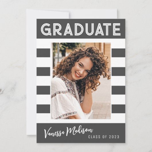Vet Stripes Simple Retro Afstuderen Foto grijs Aankondiging (Voorkant)
