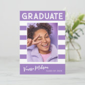 Vet Stripes Simple Retro Afstuderen foto Violet Aankondiging (Staand voorkant)