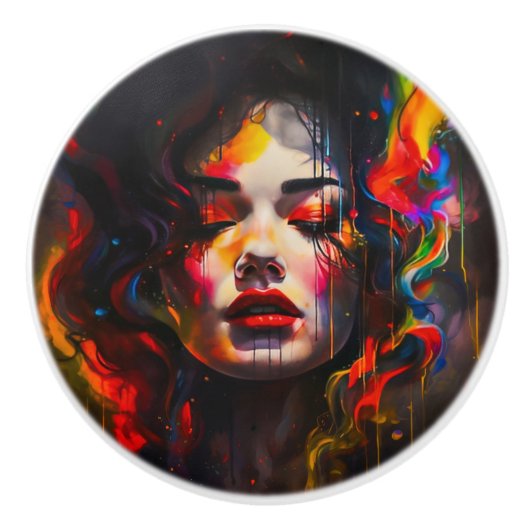 Vet surrealistisch portret keramische knop (Voorkant)