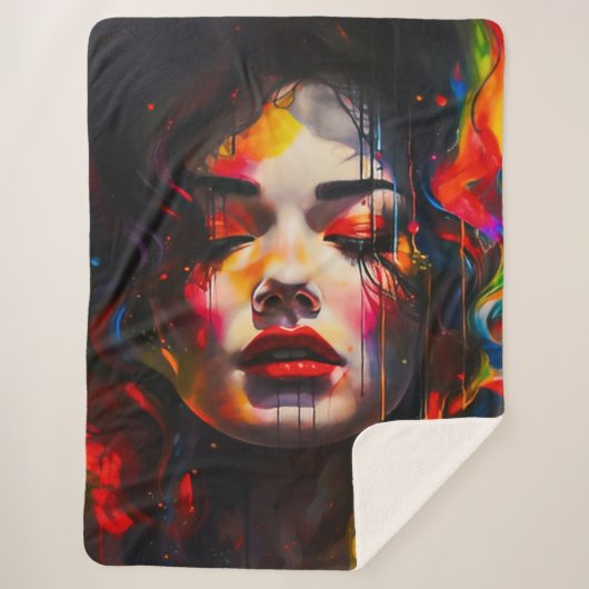 Vet surrealistisch portret sherpa deken (Voorkant)