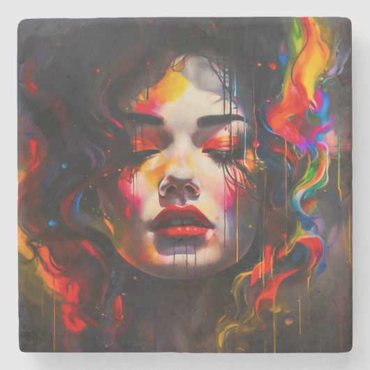 Vet surrealistisch portret stenen onderzetter (Voorkant)