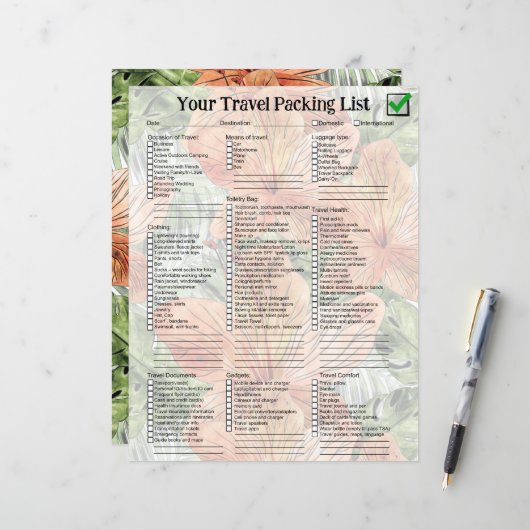 Vet Tangerine Tropische Bloemen Waterverf Graphic (Voorkant / Achterkant in situ)