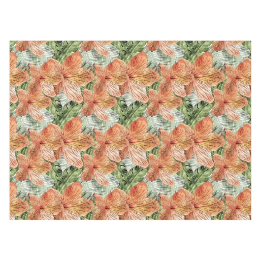 Vet Tangerine Tropische Bloemen Waterverf Graphic Tafelkleed (Voorkant (Horizontaal))