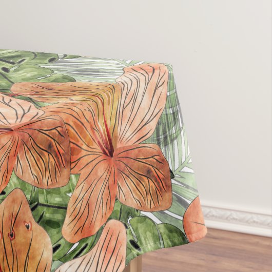 Vet Tangerine Tropische Bloemen Waterverf Graphic Tafelkleed (Voorbeeld)