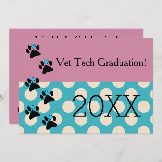 Vet Tech Afstuderen Roze en Blauw Kaart (Voorkant / Achterkant)