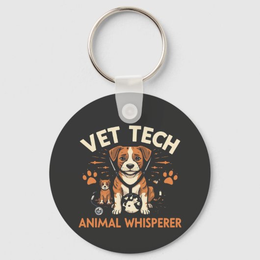 Vet Tech Animal Whisperer Cute Puppy Stethoscope Sleutelhanger (Voorkant)