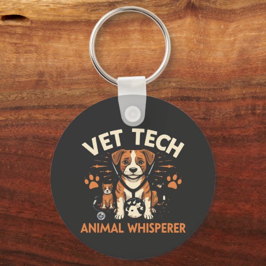 Vet Tech Animal Whisperer Cute Puppy Stethoscope Sleutelhanger (Voorkant)