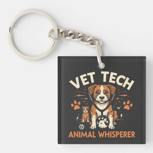 Vet Tech Animal Whisperer Cute Puppy Stethoscope Sleutelhanger (voorkant)