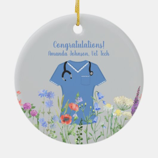 Vet Tech Blue Scrubs Keramisch Ornament (Achterkant)