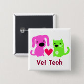 Vet Tech Dog & Cat met hart Vierkante Button 5,1 Cm (Voorkant /achterkant)