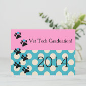 Vet Tech Graduation Invitations Pink and Blue Kaart (Staand voorkant)