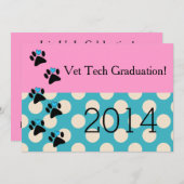 Vet Tech Graduation Invitations Pink and Blue Kaart (Voorkant / Achterkant)