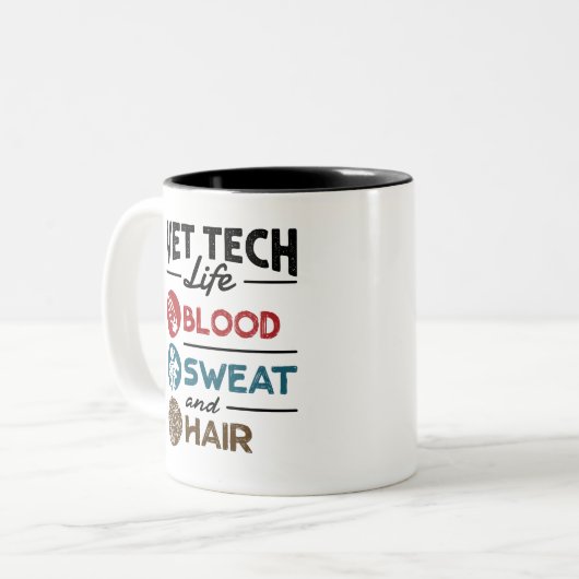 Vet Tech Life Blood Sweat and Hair Tweekleurige Koffiemok (Voorkant links)