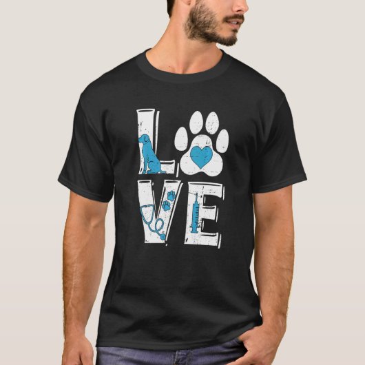 Vet Tech Love Animals Retro Veterinarian Technicia T-shirt (Voorkant)