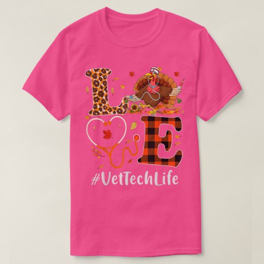 Vet Tech Love Thanksgiving Leopard Stethoscoop Fun T-shirt (Design voorkant)