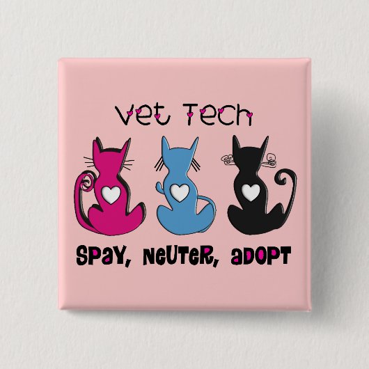 Vet Tech SPAY NEUTER ADOPT Black Cats Design Vierkante Button 5,1 Cm (Voorkant)