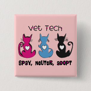 Vet Tech SPAY NEUTER ADOPT Black Cats Design Vierkante Button 5,1 Cm