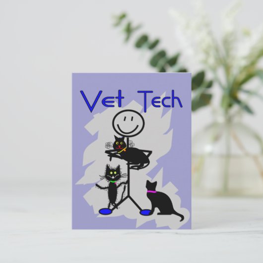 Vet Tech Stick Persoon met zwarte katten Briefkaart (Staand voorkant)