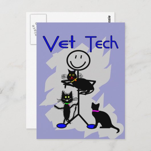 Vet Tech Stick Persoon met zwarte katten Briefkaart (Voorkant / Achterkant)