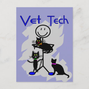 Vet Tech Stick Persoon met zwarte katten Briefkaart