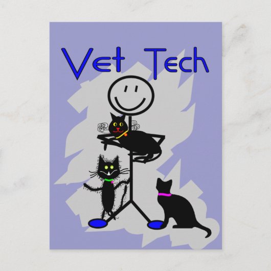 Vet Tech Stick Persoon met zwarte katten Briefkaart (Voorkant)