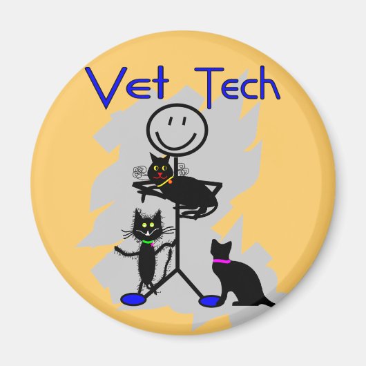 Vet Tech Stick Persoon met zwarte katten Magneet (Voorkant)