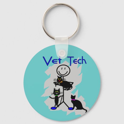 Vet Tech Stick Persoon met zwarte katten Sleutelhanger (Voorkant)