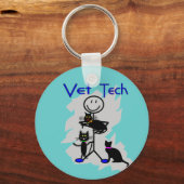 Vet Tech Stick Persoon met zwarte katten Sleutelhanger (Voorkant)
