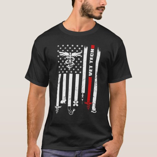 Vet Tech USA vlag Huisdieren Dierenarts Technicus T-shirt (Voorkant)
