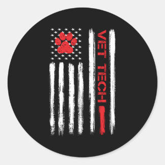 Vet Tech Veterinary technicus American Flag Paw P Ronde Sticker