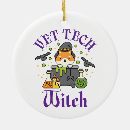 Vet Tech Witch Veterinary Technicier Halloween Keramisch Ornament (Achterkant)