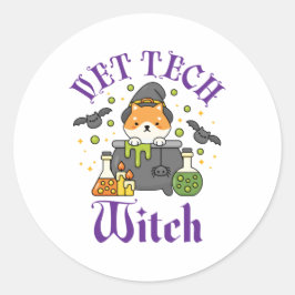 Vet Tech Witch Veterinary Technicier Halloween Ronde Sticker