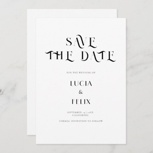 Vet Tekst Zwart & Wit Chic Modern Sla de datum op Kaart (Voorkant / Achterkant)