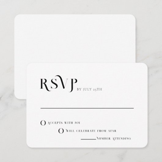 Vet Tekst Zwart-wit Chique Modern Bruiloft RSVP Kaart (Voorkant / Achterkant)