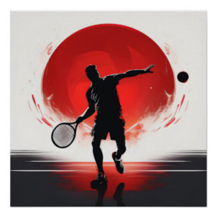 Vet tennissilhouet tegen de rode zon perfect poster