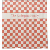 Vet Terracotta Cream Geruit Patroon met Naam Douchegordijn (Voorkant)