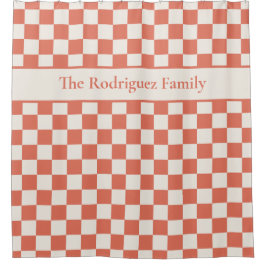 Vet Terracotta Cream Geruit Patroon met Naam Douchegordijn