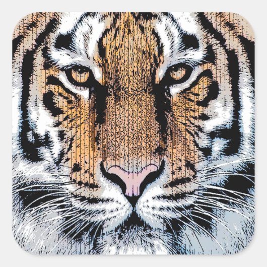 Vet tijger portret Grafische persstijl Vierkante Sticker (Voorkant)